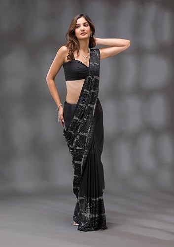 Image of TRENDMALLS Women's Silk Siroski Work Saree with Unstitch Blouse Piece