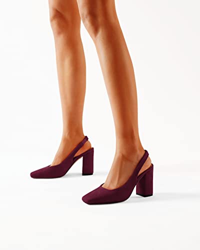 FOGEENA Womens Fashion Slingback Sexy Wedding Suede Leather Square Toe Comfortable Block High Heel Pumps Dress Shoes 3.5 Inch2