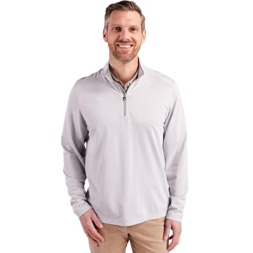 Cutter & Buck Mens Virtue Eco Pique Micro Stripe Recycled Mens Quarter Zip