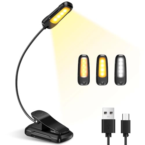 Diboniur Luz Lectura, Lampara Libro Lectura USB Recargable, Luz para Leer con 3 Modos (Blanco/Cálido/Blanco Cálido), Batería de Larga Duración para Leer Libros en la Cama, Viajes