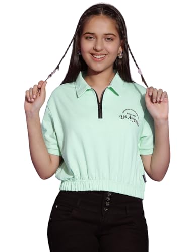 Image of Li'l Tomatoes Girls Casual Summer Top | 100% Looper Cotton Half Sleeve Zip Collar T-Shirt | Soft & Comfortable 7-16 Years