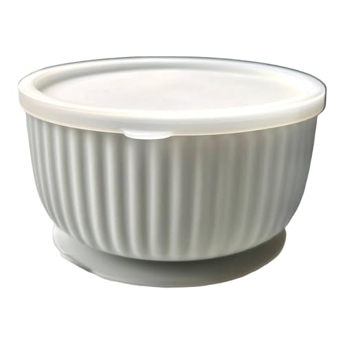 Cat Bowl with Suction Cup & Silicone Lid 13oz/400ml – Elevated Non-Slip Pet Dish for Kittens, Small Dogs, Rabbits – Dishwasher Safe Wet & Dry Food Feeder (Light Grey)