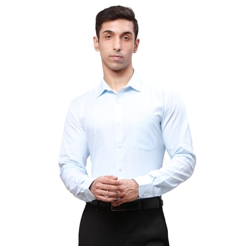Image of Park Avenue Men's Cotton Polyester Blend Herringbone Pattern Slim Fit Semi Cutaway Collar Full Sleeve Formal Shirt