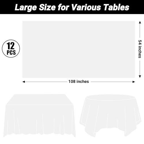 Image of 12 Packs Disposable Table Cloths, Plastic Tablecloths for Rectangle Tables | 54 X 108 Inches Dining Table Cloth, Quick Setup and Cleanup Tablecloths Rectangular for Parties Picnic