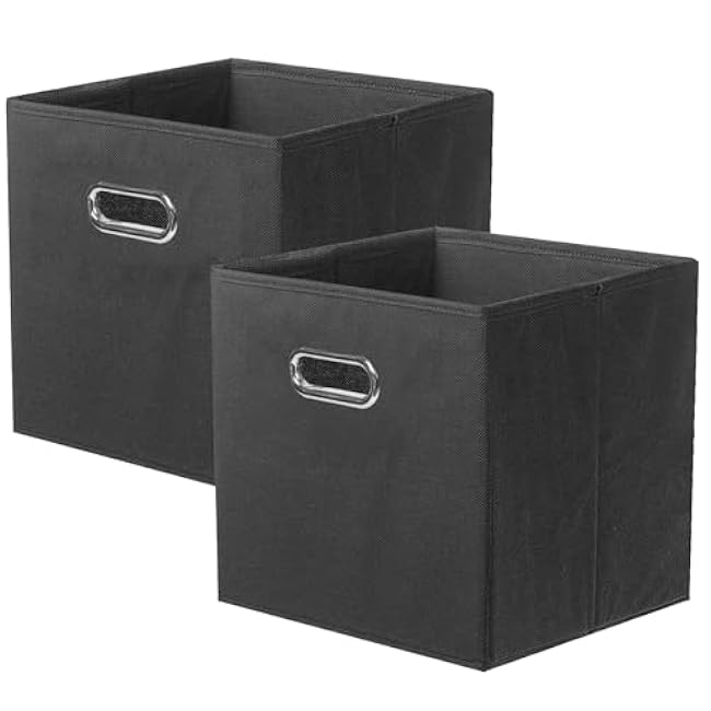 ShellKingdom Storage Bins, Foldable Fabric Storage Cubes And Cloth Storage Organizer Drawer with Metal Handle For Closet And Toys Storage, 11 X 10.5 X 10.5 INCH, 2 Pack (Black)
