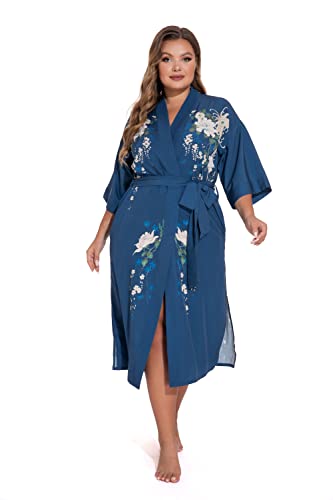 Image of Applesauce - 808V - Plus Size Women's Kimono Long Robe - Vintage Floral (One-Size fits most US 1X 2X 3X)