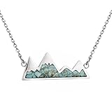 Lauren-Spencer Gemstone Mountain Necklace for Women Turquoise Malachite Tumbled Chips Stone Pendant Necklace Dainty Snowy Mountain Range Necklace for Women Nature Jewelry Gift (Turquoise)