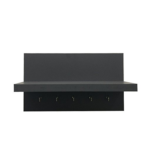 Image of A10SHOP Omega 6 Engineered Wood Key Holder with Wall Decor Shelf, 5 Key Hooks - Slate Grey