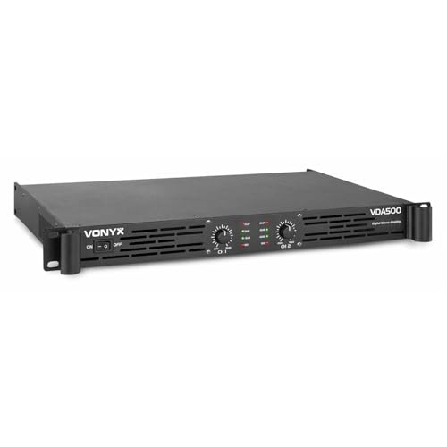 Vonyx VDA500 PA Verstärker Endstufe 500 Watt, mit 3-Band-Equalizer, 2 Kanal DMX Kombi Input, Speak-On Output 2x 250 Watt, ideal für DJ Boxen, Clubs, Bars und Gastronomie, Schwarz