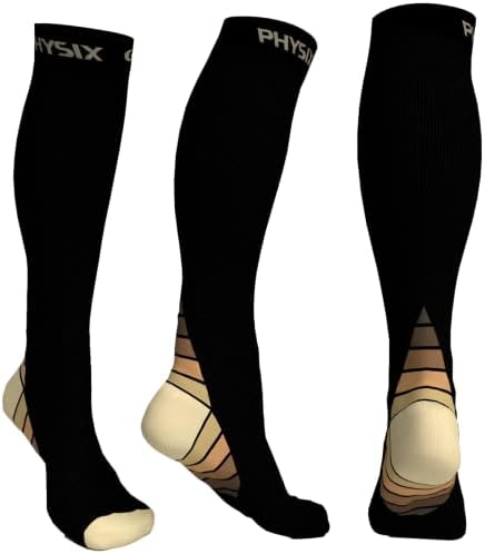 Physix Gear Compression Socks for Men & Women 20-30 mmhg Graduated Athletic for Running Nurses Shin Splints Flight Travel & Pregnancy - Boost Stamina Circulation & Recovery BGE XXL (1 Pair)