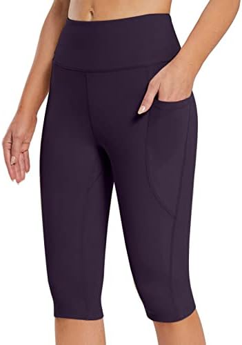 fartey Women's Knee Length Capri Leggings with Pockets Casual Summer Workout Exercise Yoga Pants High Waist Athletic Leggins
