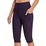 fartey Women's Knee Length Capri Leggings with Pockets Casual Summer Workout Exercise Yoga Pants Hig