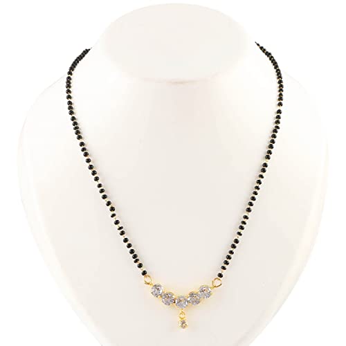 JewarHaat Indian Ad Cz Two-Tone Silver Gold-Plated CZ-Studded & Beaded Mangalsutra for Women