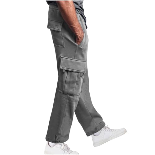 Men's Cargo Sweatpants Baggy Heavyweight Fleece Open Bottom Joggers Pants Outdoor Casual Pants Multi Pockets Fall4