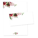 Briefpapier Set Rose I Briefbögen mit Umschlag I DIN A4 I Motiv-Papier mit aquarell vintage Blume I Liebe Hochzeit Valentinstag Einladung I dv_440