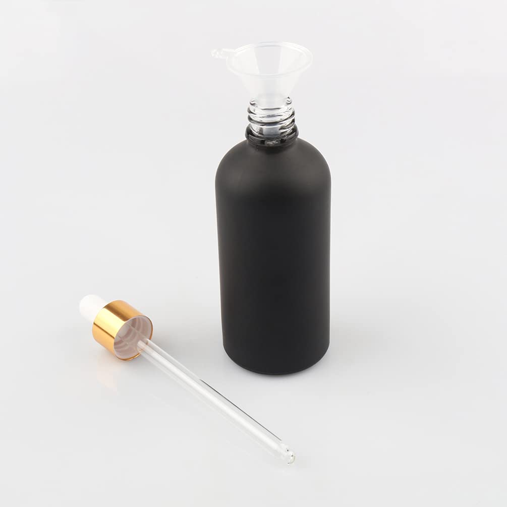24 Stück 100 ml Leere Matt Schwarz glasflasche Tropfflasche Pipettenflaschen mit Glaspipette, 100ml Glasflasche mit Tropfpipette mit Gold Schraubverschluss für ätherische Öle, Parfüm Öle