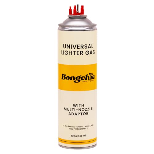 Image of Bongchie Universal Lighter Gas Refill Can | 550 ml High-Purity Odorless Butane | Multiple Nozzle Adapters | Clean Burn, Anti-Clog Formula | Compatible with Refillable Kitchen & Torch Lighters