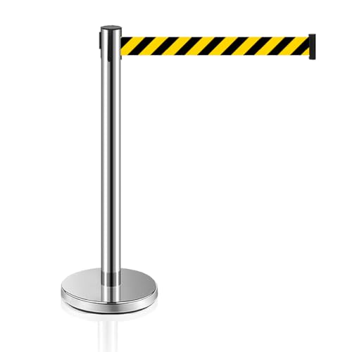 MICHELANGELO Pedestal Premium Organizador Separador de Fila Cromado com Fita Retrátil Zebrada 2 Metr
