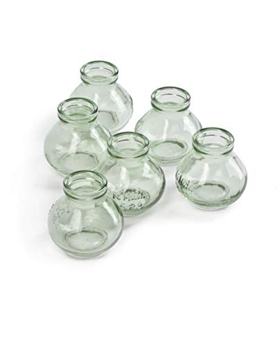 Serene Spaces Living Mini Green Glass Le Midi Bell Bud Vase, Centerpiece for Wedding Reception, Mini Flower Vases for Home Decor, Vintage Bottle Style Vase, Measures 2.75