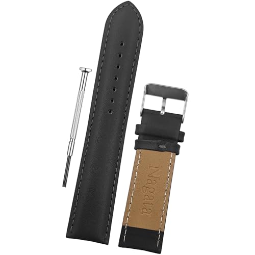 Image of DBLACK ''NAGATA'' Leather Watch Strap, Fully Stitched Matte Finish Watch Belt / / For 18mm, 20mm, 22mm, or 24mm Full-Padded Watch Band (Choose Your Size & Color)