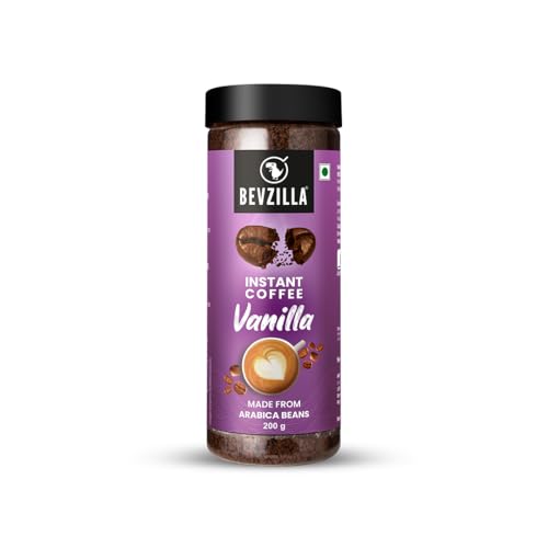 Bevzilla 200 Gram Vanilla Flavoured Instant Coffee Powder Jar | Make 100 Cups | Arabica Coffee | Best for Espresso, Latte & Cappucino | Hot & Cold Bre