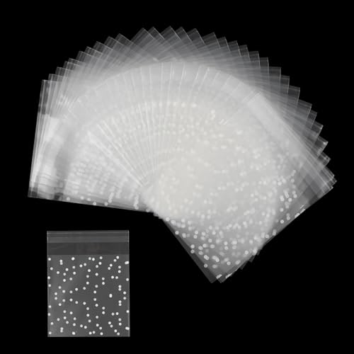 200 Stück Plätzchentüten, Cellophantüten Selbstklebend, Selbstklebend Zellophanbeutel für Backwaren, Kekse, Süßigkeiten, Kekse (10x10cm+3cm)