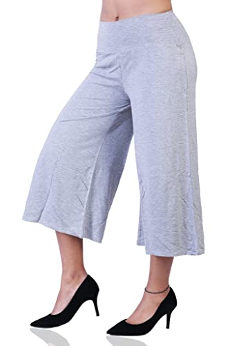 Image of Sports Women's Calf Length 3 /4 High Elastic Waistband Wide Leg Palazzo Casual Wide Leg Lounge Pants with Two Sides Pockets