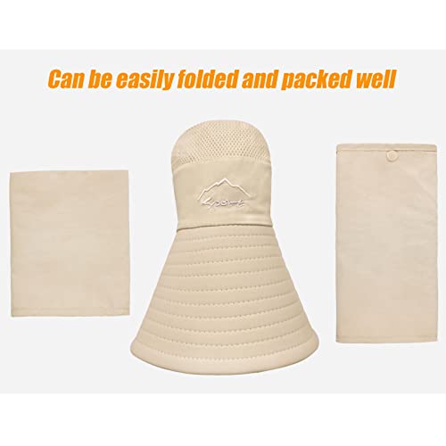 Fishing Hat for Men & Women, Outdoor UV Sun Protection Wide Brim Hat with Face Cover & Neck Flap (Beige) - Thumbnail 6