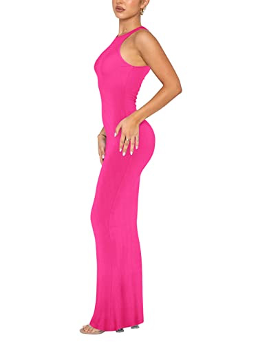 Image of REORIA Women's Basic Summer Sexy Lounge Tank Long Dress Elegant Sleeveless Halter Neck Bodycon Maxi Dresses