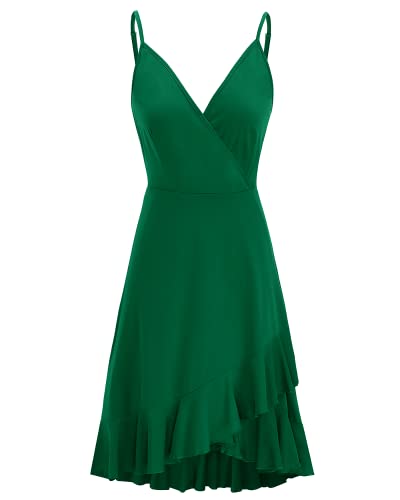 Image of ULTRANICE Womens Summer Dresses Floral V Neck Ruffled Hem Spaghetti Spring Casual Beach Outfits Flowy Wrap Sun Dress