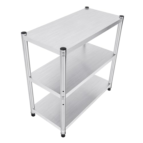 Xingfx Adjustable 3-Tier Stainless Steel Kitchen Shelf, Heavwith Flexible Adjustment Shelf for Kitchen Prep Table for Microwave/Pots 30kg/Layer, 80 * 80 * 40cm, Silver