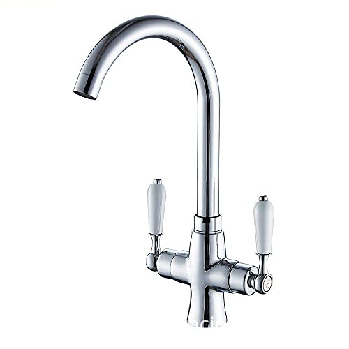 Robinet de cuisine double poignée en céramique et son évier rotatif avec pomme de douche