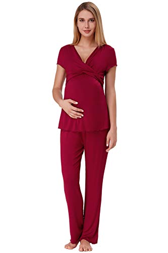 Zexxxy Donna Nursing Loungewear Pjs Morbido per la Gravidanza Consegna Madre (Vino, Grande)