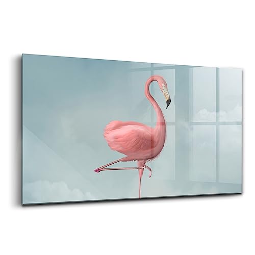 Peinture murale verre durable Wallfluent 140x70cm wallart surréaliste flamant