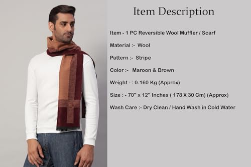 Image of Ravaiyaa - Attitude is everything Men's Reversible Stripe Pattern Winter Wool Scarf, Muffler 72 inchx12 inch Inch