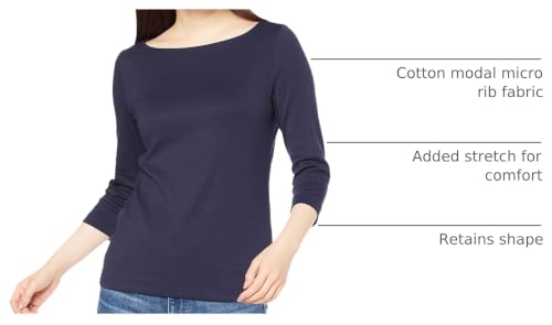 Image of Amazon Essentials Women's Slim-Fit 3 /4 Sleeve Boat Neck Cotton Modal Micro Rib T-Shirt