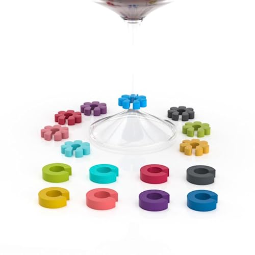 16 Pcs Silicone Wine Glass Charms Markers - Drink Markers and Identifiers for Wine Glasses, Champagne Flutes, Cocktails, and Martinis
