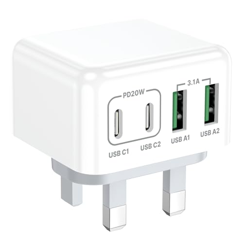 Aioneus USB C Charger 4-Port 40W iPhone Fast Charger Multiple USB Plug Type C Adapter with Double USB-C & USB-A Wall Charger for iPhone 16/16 Pro Max 15/14/13 Samsung Galaxy S25 S24 iPad
