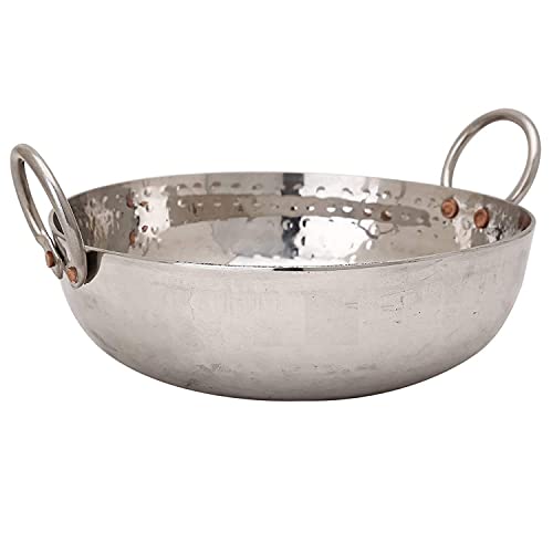 Image of MMI Moti Metal Industries Stainless Steel Kadhai, Deep Fry, Poori, Halwa Kadai, Egg Fry, Hammered Sandwich Bottom Heavy Gauge Kadhai, Best for Kitchen (XX Large 4500 ML)