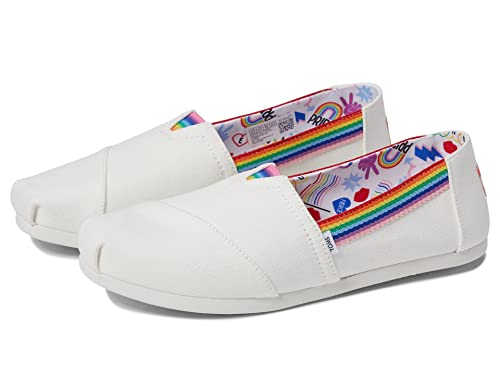 Image of TOMS Women's Alpargata 3.0 Espadrille, White Canvas /Rainbow Webbing,6.5