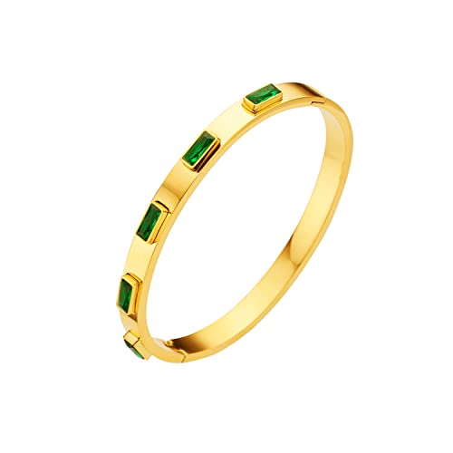 AQUASTREET Green Zircon Openable Cuff Bracelet|18K gold plated & Waterproof| Anti Tarnish| High Polish| Stainless Steel for Women and Girls (B0D6NFXCYM) Amazon Price History, Amazon Price Tracker