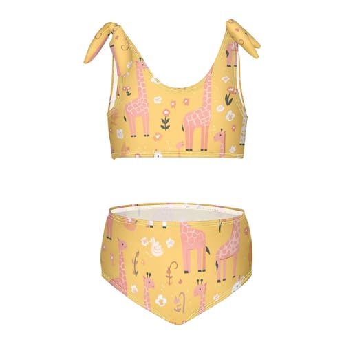KLL Giraffe Animal Cute Cartoon Yellow Girls 2 Piece Bikini Sets Quick-Dry Beach Swimsuit Bathing Suit