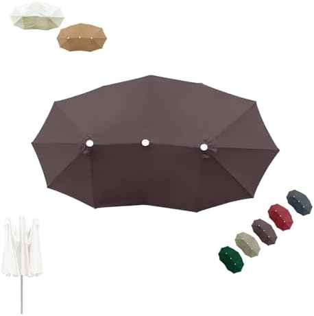 Large 12 Ribs Double-Sided Patio Umbrella Replacement Canopy Cover 15' x 9' - Rectangular Market Parasol Top for Backyard Shade (Red)