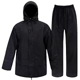 Rizzon Rain Suits for Men Waterproof - Heavy Duty Rain Gear with Rain Jacket & Pants, Durable Workwear for Fishing Camping Hiking(Black,XXXL)
