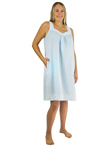 La Cera Women's Cotton Embroidered Chemise Blue #TOP24