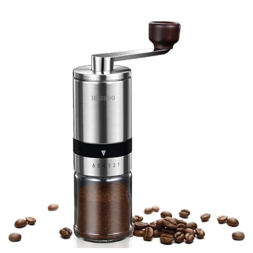 Iruihoo moedor de café manual, mini moedor de cafe de aço inoxidável para uso doméstico,Ajustável Café Francês para Moedor de Mãos,Prata