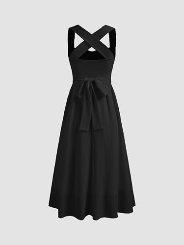 CIDER Wedding Guest Dress Square Neck Criss Cross Ruffle A Line Midi Dress Sleeveless Party Cocktail4