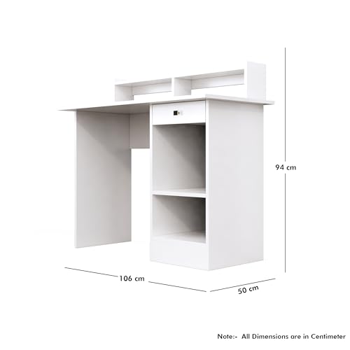 Image of Bniture Wooden Study Table for Home | Engineered Wood Study Table with Book Shelf | Multi Purpose Computer Desk for Study & Writing | Laptop Table for Home with Drawers & Storage Shelf | Frosty White