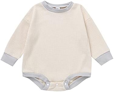 Twopumpkin Baby Girl Crewneck Sweatshirts Oversized Knit Sweater Shirts Long Sleeve Romper Pullover Top Cute Fall Winter Clothes (A Waffle Knitted Cream, 12-18 Months)