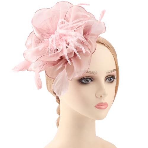 Image of DRESHOW Fascinators Hat Feather Headband Women's Fascinators Tea Party Headwear with Clip Flower Head Band for Girls & Women